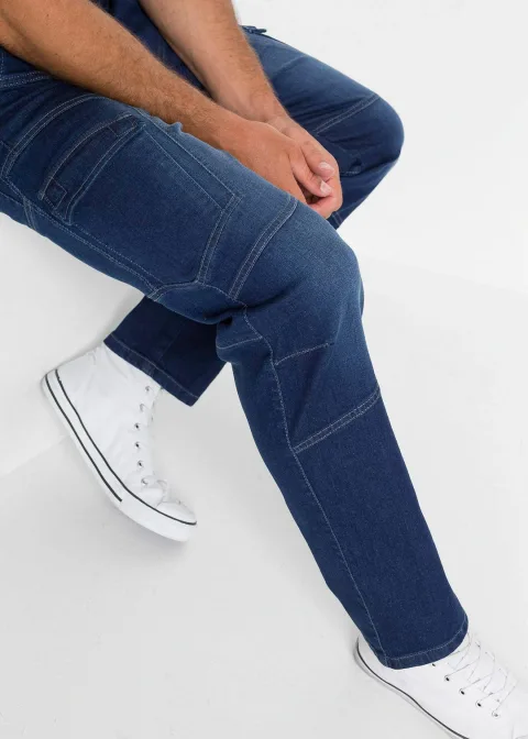 Jean droit extensible, poches cargo, regular