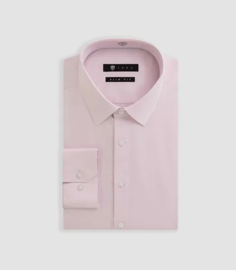 IZAC - Chemise slim en satin coton rose SATINSLIM
