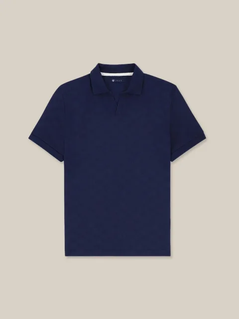 IZAC - Polo col ouvert motif damier marine