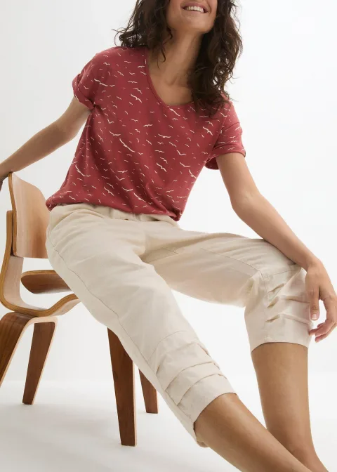 Pantalon carotte en lin et coton