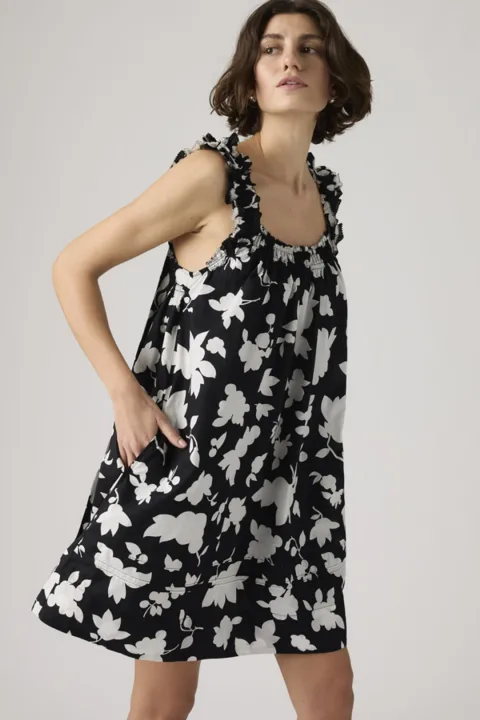 Levi's Robe Courte En Coton Meg - Femme - Noir / Regina Floral Anthracite Night - XS