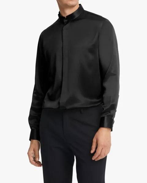 LILYSILK Chemisier En Soie Homme France Chemise Homme Classique En Soie À Patte De Boutonnage Dissimulée Noir