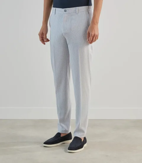 IZAC - Pantalon ville en seersucker rayé bleu