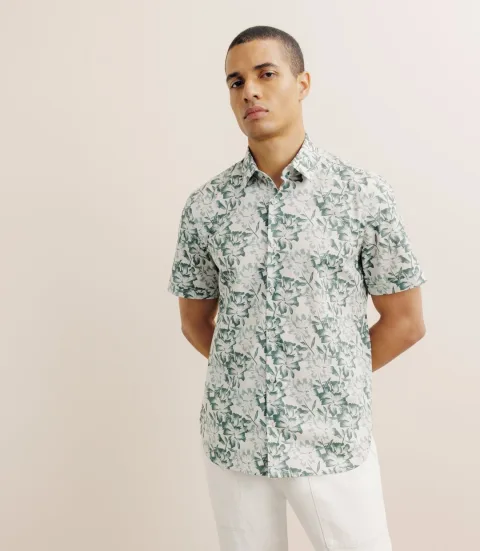 IZAC - Chemise imprimée manches courtes verte