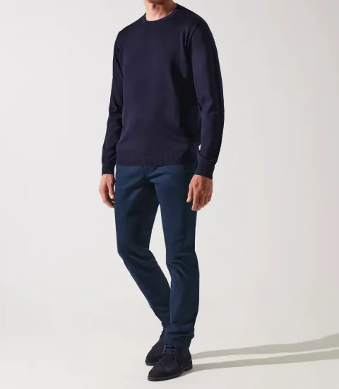 IZAC - Pull col rond marine 100% mérinos