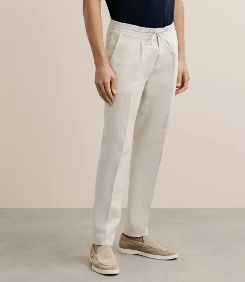 IZAC - Pantalon ville 100% lin beige