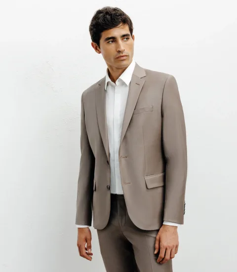 IZAC - Costume 2 boutons laine majoritaire taupe