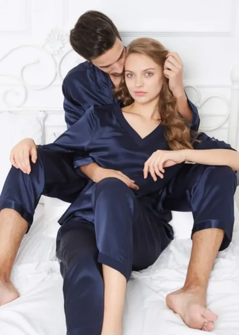 Ensemble de Pyjama en Soie pour Couple | Vêtement de Nuit assorti en Satin Charmeuse 100%