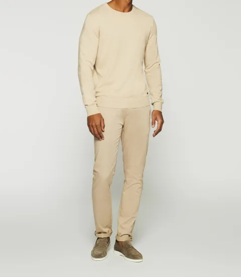 IZAC - Pull col rond en coton cachemire beige DRISS