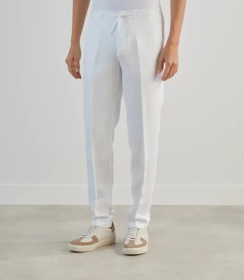 IZAC - Pantalon ville 100 % lin blanc
