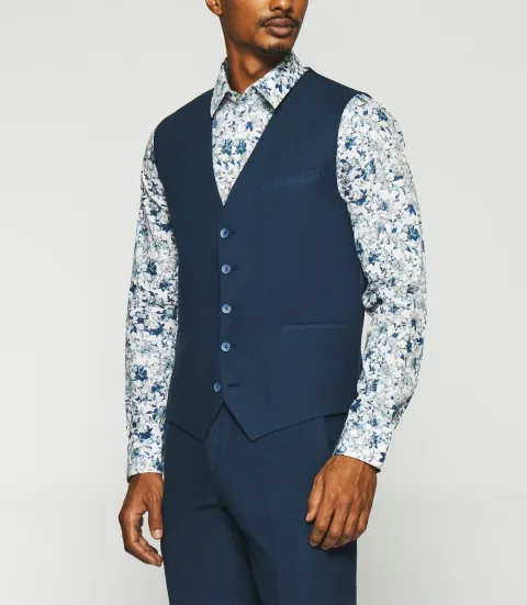 IZAC - Gilet de costume en lin marine JCELESTE