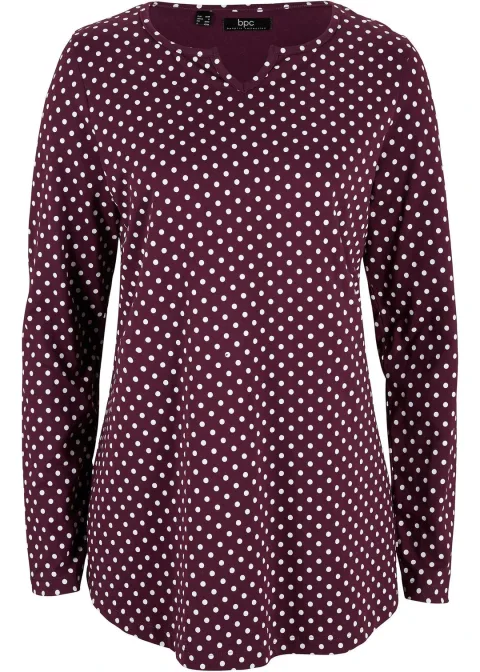 T-shirt manches longues à pois et fentes latérales