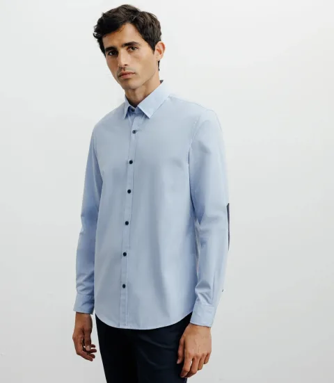 IZAC - Chemise casual bleue avec des coudières en suède marine
