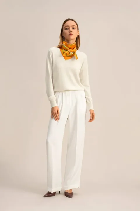 LILYSILK Pull Femme 100% Bébé Cachemire Col Rond Doux Pour La Peau Et Respirant Blanc Naturel