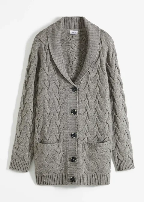 Gilet en maille à col châle et motif torsadé