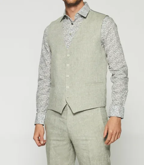 IZAC - Gilet de costume en lin kaki JCELESTE