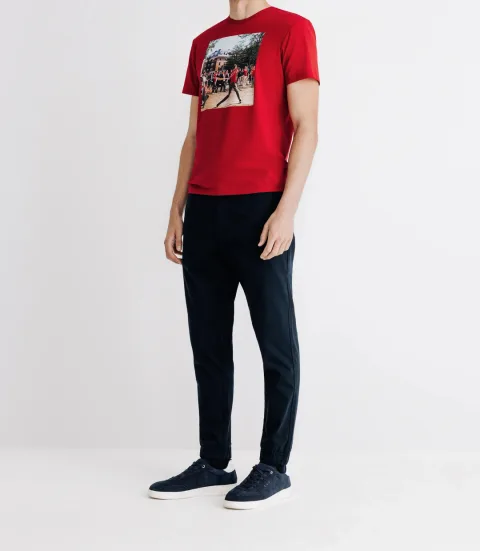 IZAC - T-shirt col rond avec print rouge