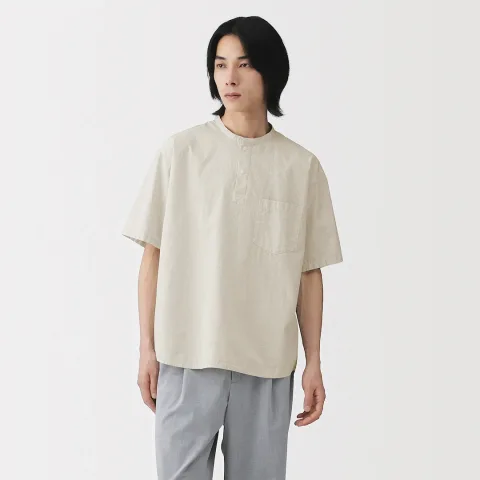 Chemise à manches courtes à col mao en coton bio Cool Touch pour homme