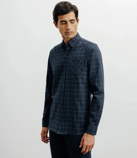 IZAC - Chemise casual à petits carreaux marine