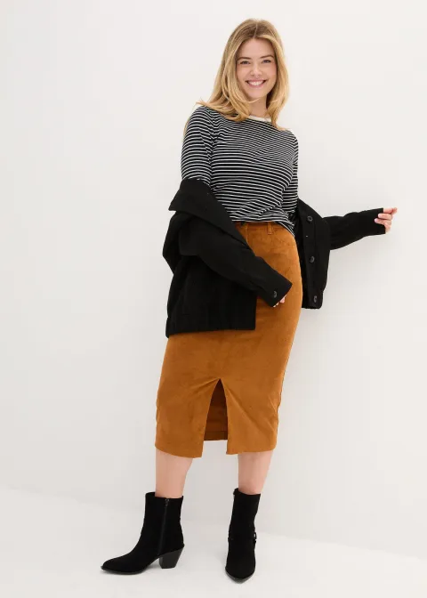 Jupe midi en velours côtelé, extensible