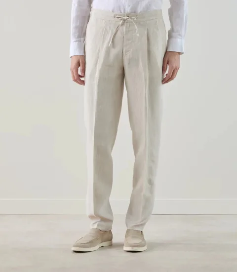 IZAC - Pantalon ville 100 % lin beige