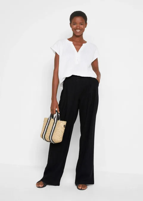 Pantalon palazzo léger en lin et viscose