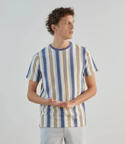 IZAC - T-shirt à manches courtes rayé écru denim