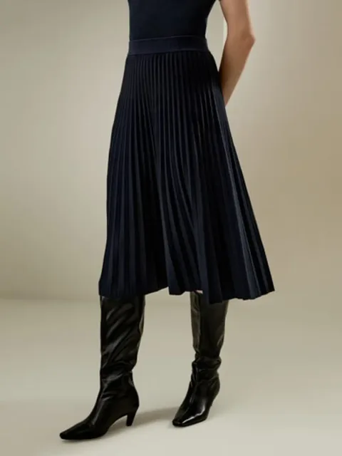 LILYSILK Jupe En Laine Bleu Marine Silhouette Trapèze, Coupe Régulière Laine Mérinos Pièces Incontournables Pour De Multiples Occasions L