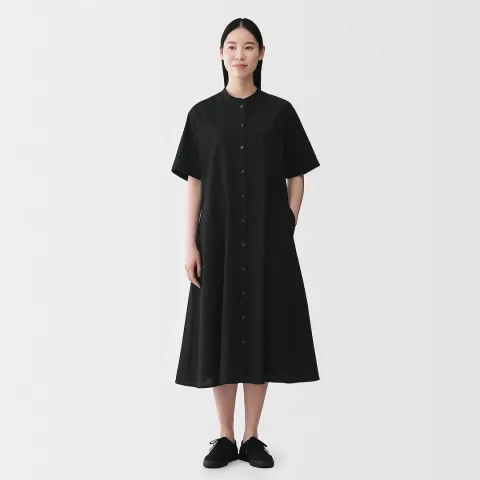 Robe chemise à col montant en coton biologique Cool Touch pour femme