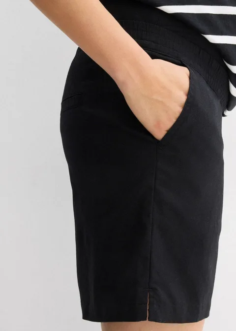 Short de grossesse 2en1 avec bandeau à rabattre, en lin et coton
