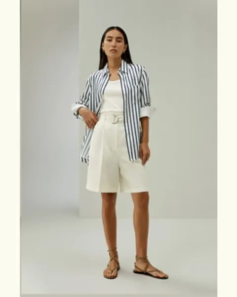LILYSILK Short Bermuda Chic Short À Jambe Large Avec Une Coupe Bermuda Classique En Mélange Soie-Lin Sophistiqué Et Élégant Blanc Naturel 40