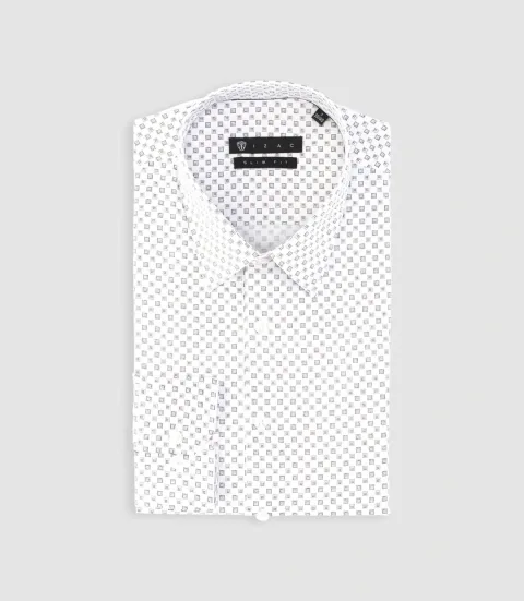 IZAC - Chemise imprimée micro motifs blanche et beige PAMPA