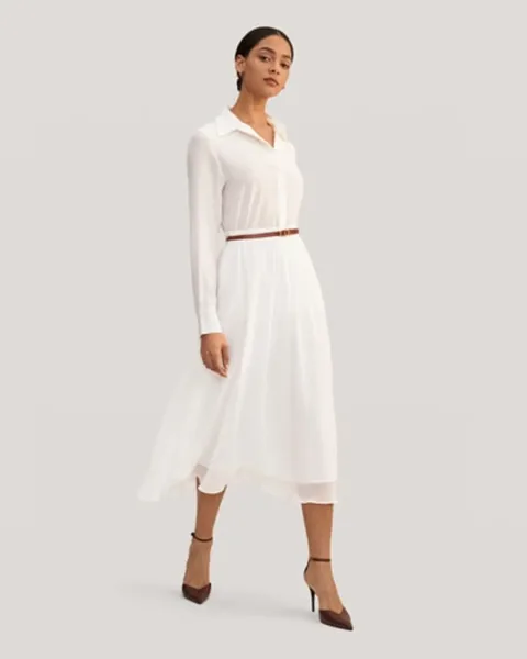 LILYSILK Jupe en Soie Double Couche Femme Élégante Georgette et Charmeuse Blanc Naturel 42
