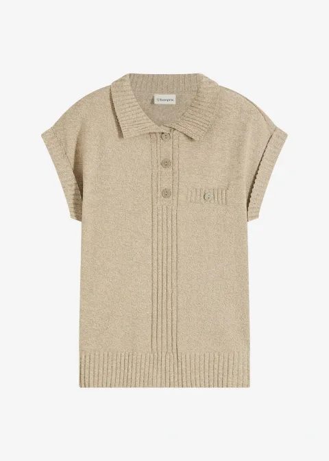 Pull col polo en coton mélangé