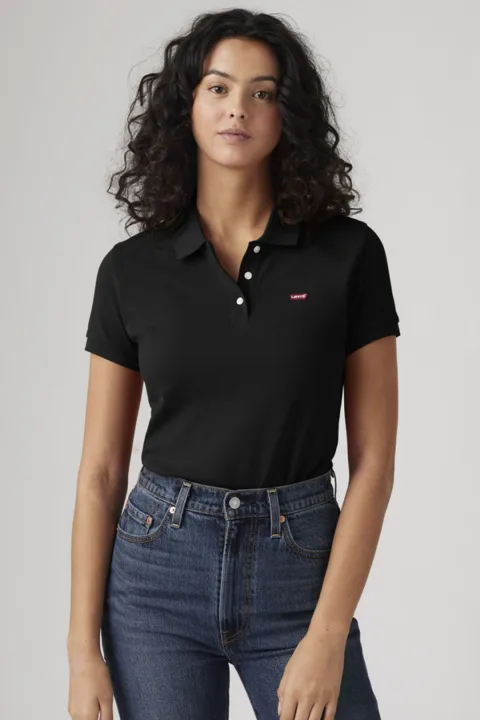 Levi's Polo Manches Courtes Slim - Femme - Noir / Caviar - 2XS