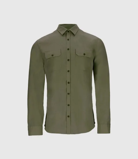 IZAC - Chemise unie casual kaki JULIEN