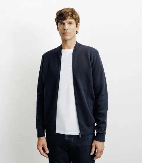 IZAC - Cardigan zippé col teddy marine