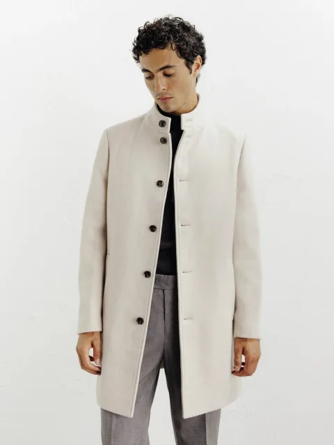 IZAC - Manteau ville à col mao beige
