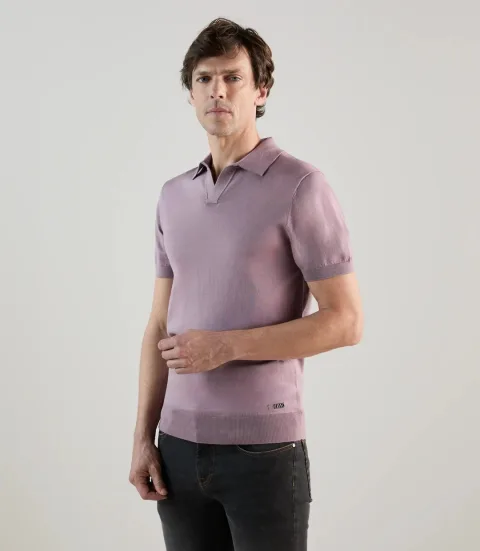 IZAC - Polo col ouvert en maille mauve