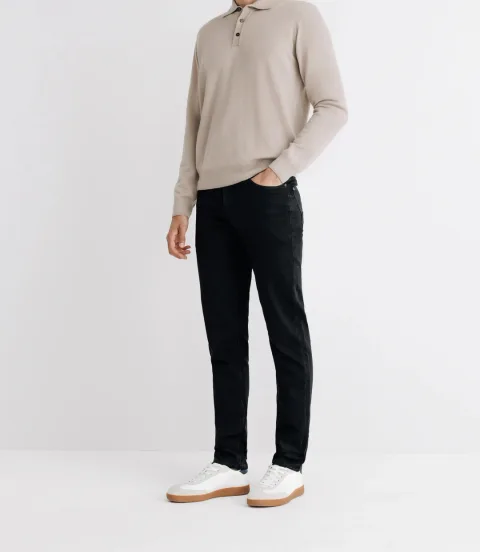 IZAC - Pull col polo en laine mérinos beige