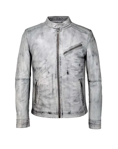 IZAC - Blouson en cuir gris clair