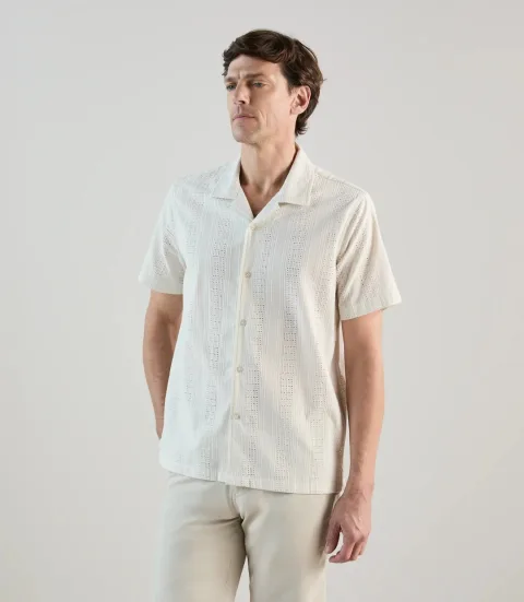 IZAC - Chemise casual brodée beige