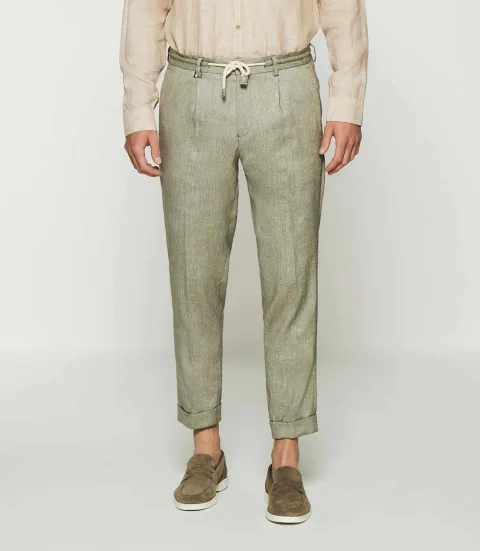 IZAC - Pantalon ville en lin kaki