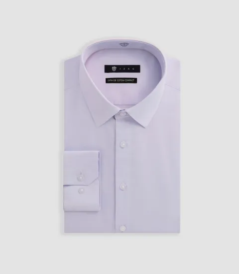 IZAC - Chemise slim en satin de coton parme SATINSLIM