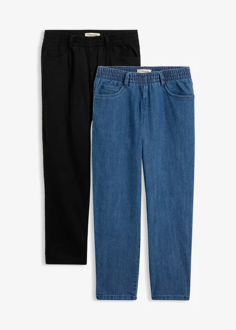 Lot de 2 pantalons 7/8 droits, taille mi-haute élastiquée
