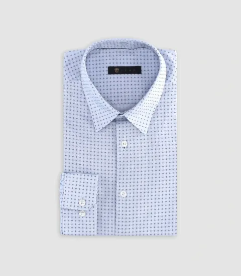 IZAC - Chemise slim à imprimé micro motifs bleu MARCELLO