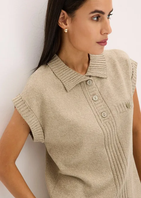 Pull col polo en coton mélangé