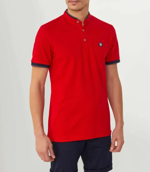 IZAC - Polo rouge col mao ''Rudolph''