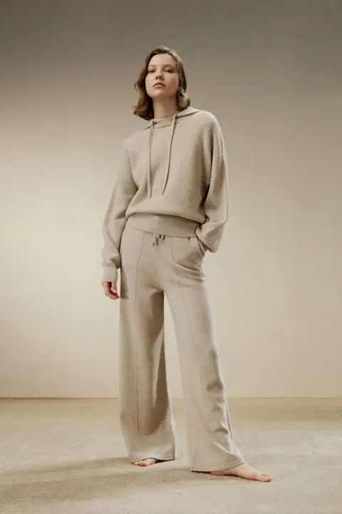 LILYSILK Pantalon En Cachemire Femme Beige Style À Enfiler Coupe Régulière 100% Cachemire Un Must Pour L'Automne Et L'Hiver M