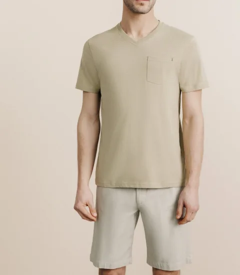 IZAC - T-shirt col V avec poche kaki